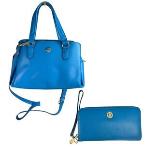 Ora Delphine Evelyn Satchel Crossbody Gemstone Blue Matching Wallet
